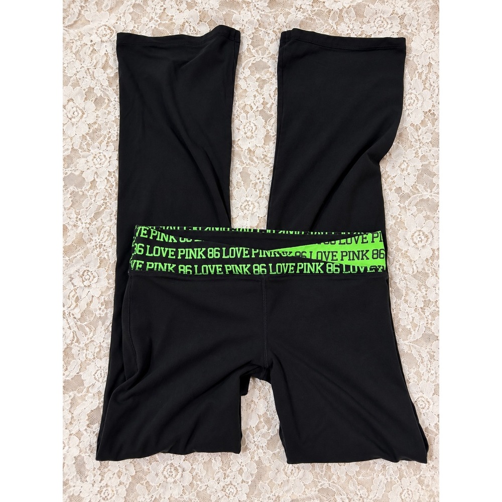 Y2K Victoria's Secret PINK Yoga Pants Black Foldover Flare Leg S 2000s McBling